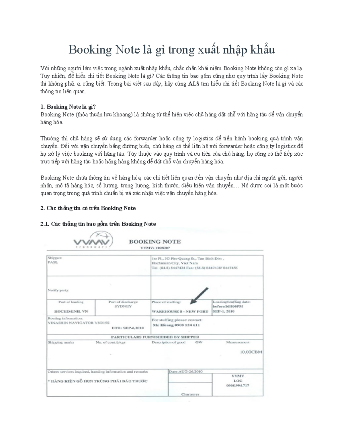Khái Niệm Booking Note Trong Xuất Nhập Khẩu: Hướng Dẫn Chi Tiết - Studocu