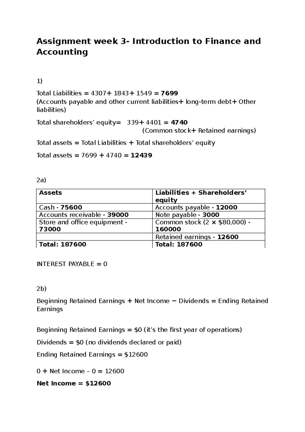 Assignment Week 3 - Intro to Finance & Accounting Analysis - Studeersnel