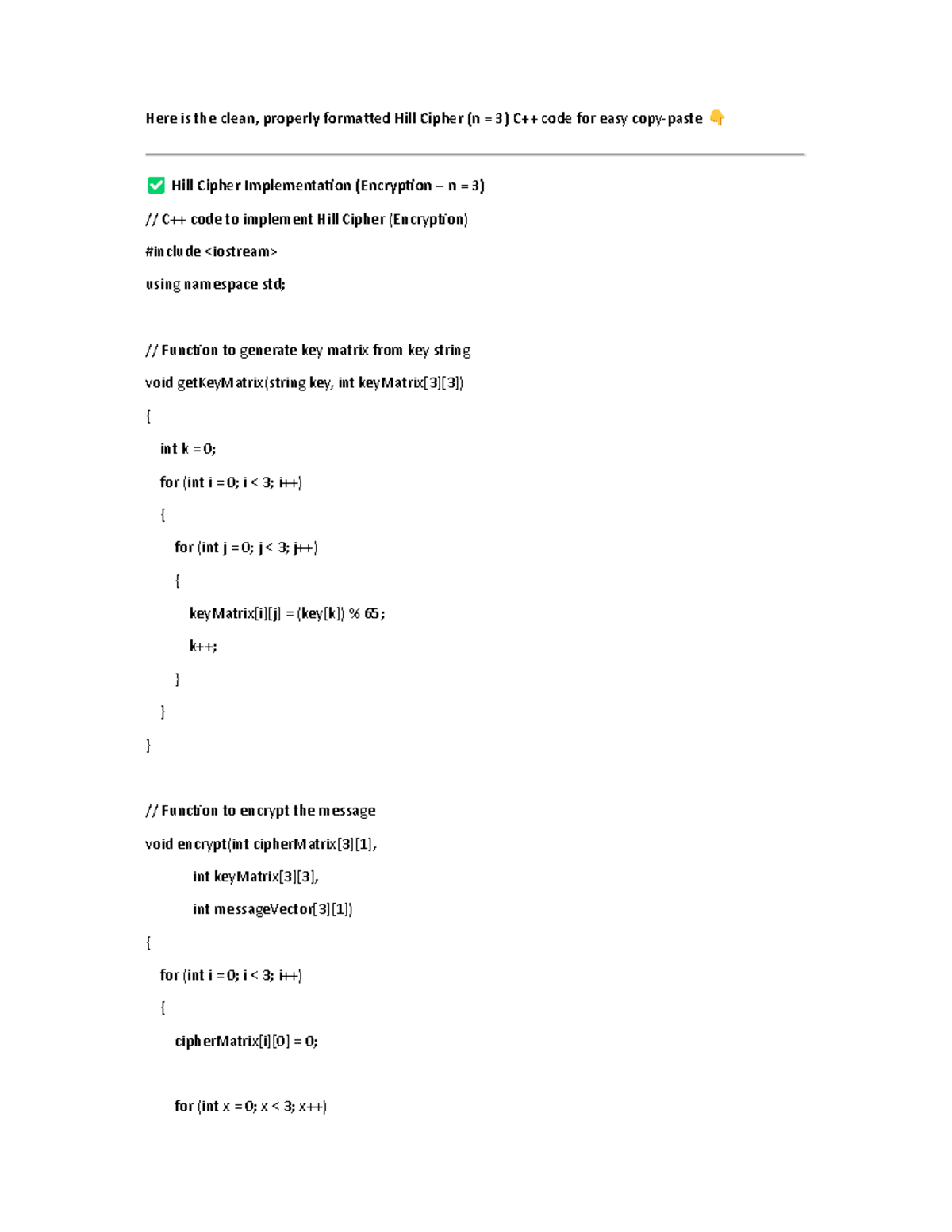 Hill Cipher Algorithm Practice Materials (n=3) - Studocu