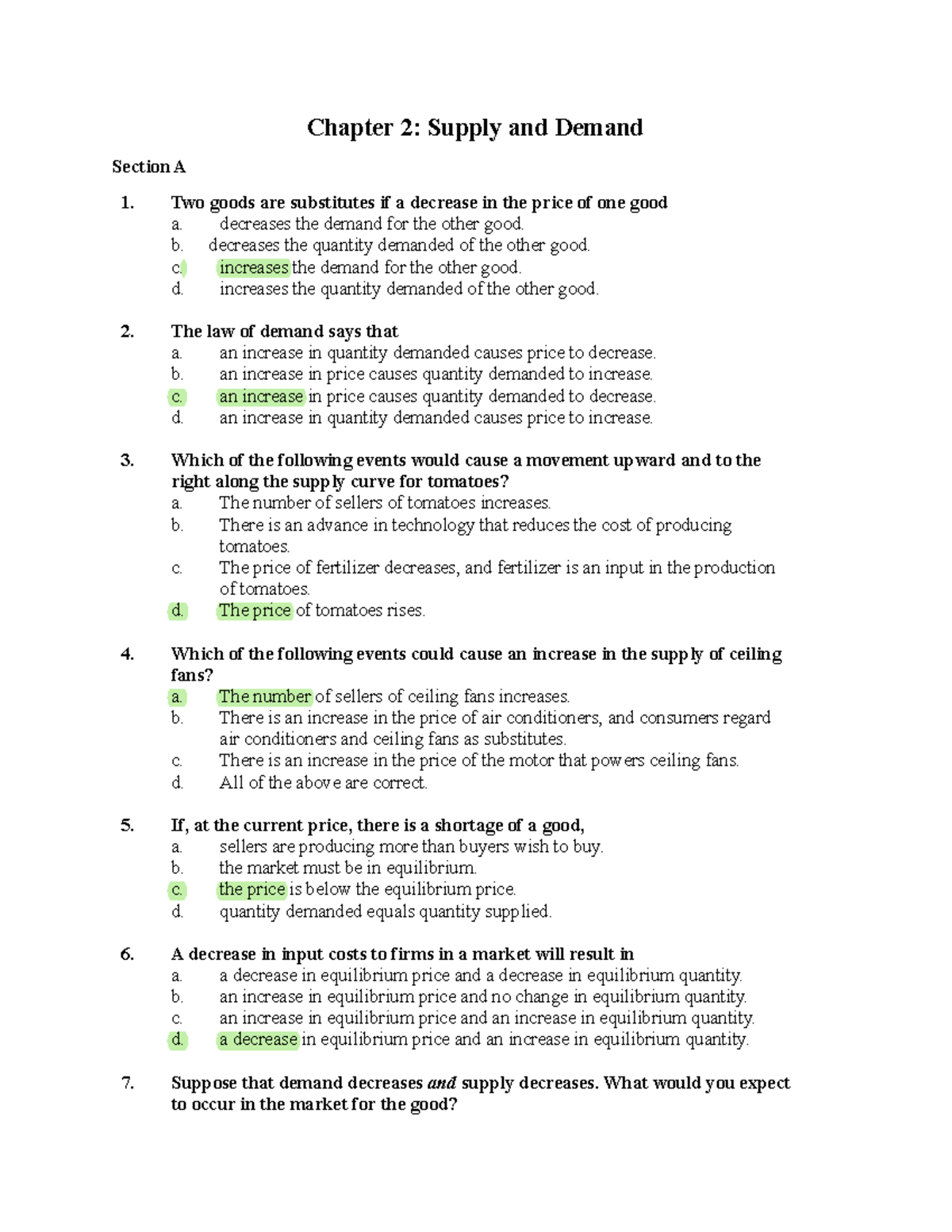 Exercise - Chap 2: Supply & Demand Analysis Notes - Studocu