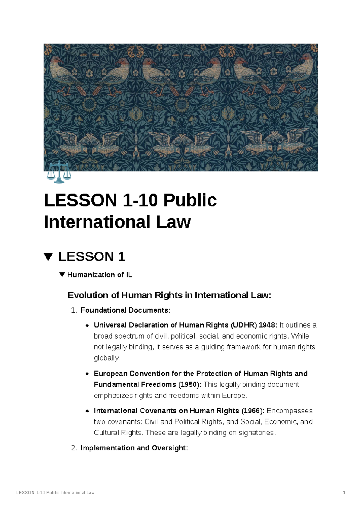 Lesson 1-10: Evolution and Key Concepts in Public International Law ...