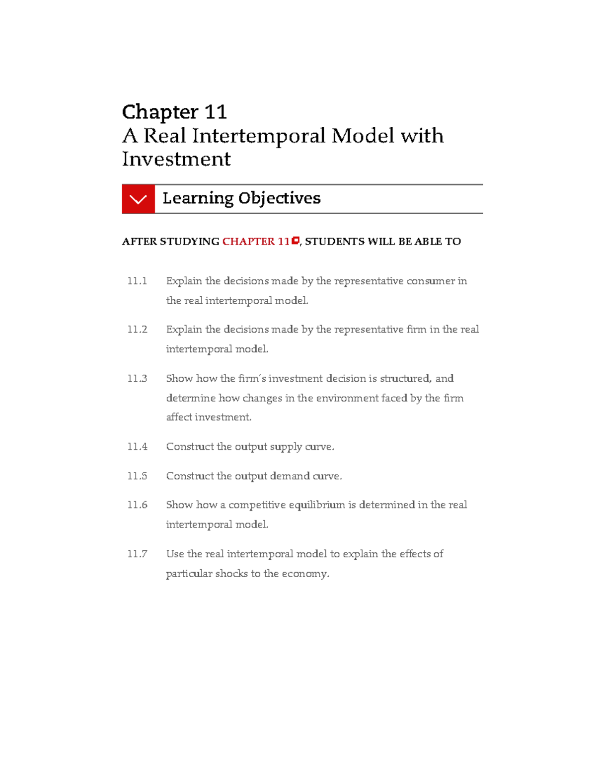 Chapter 11 - A real intertemporal model with investment: Study guide ...
