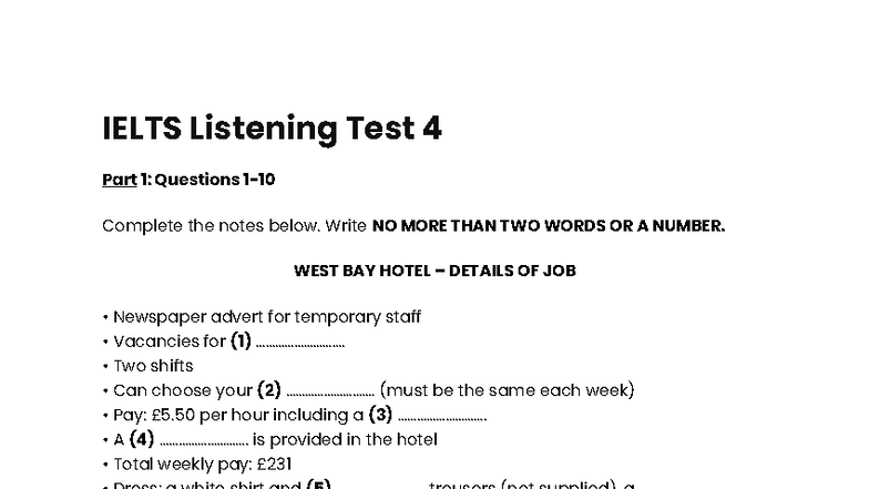 IELTS Listening Test 4: Complete Notes & Questions Guide - Studocu