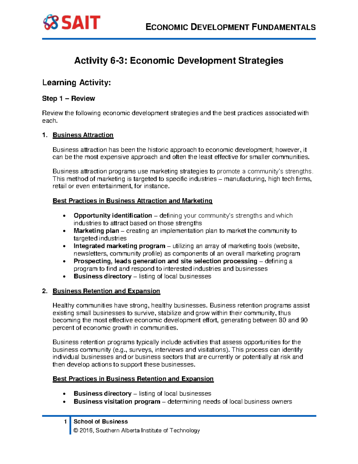 ECON 101: Economic Development Strategies Learning Activity - Studocu