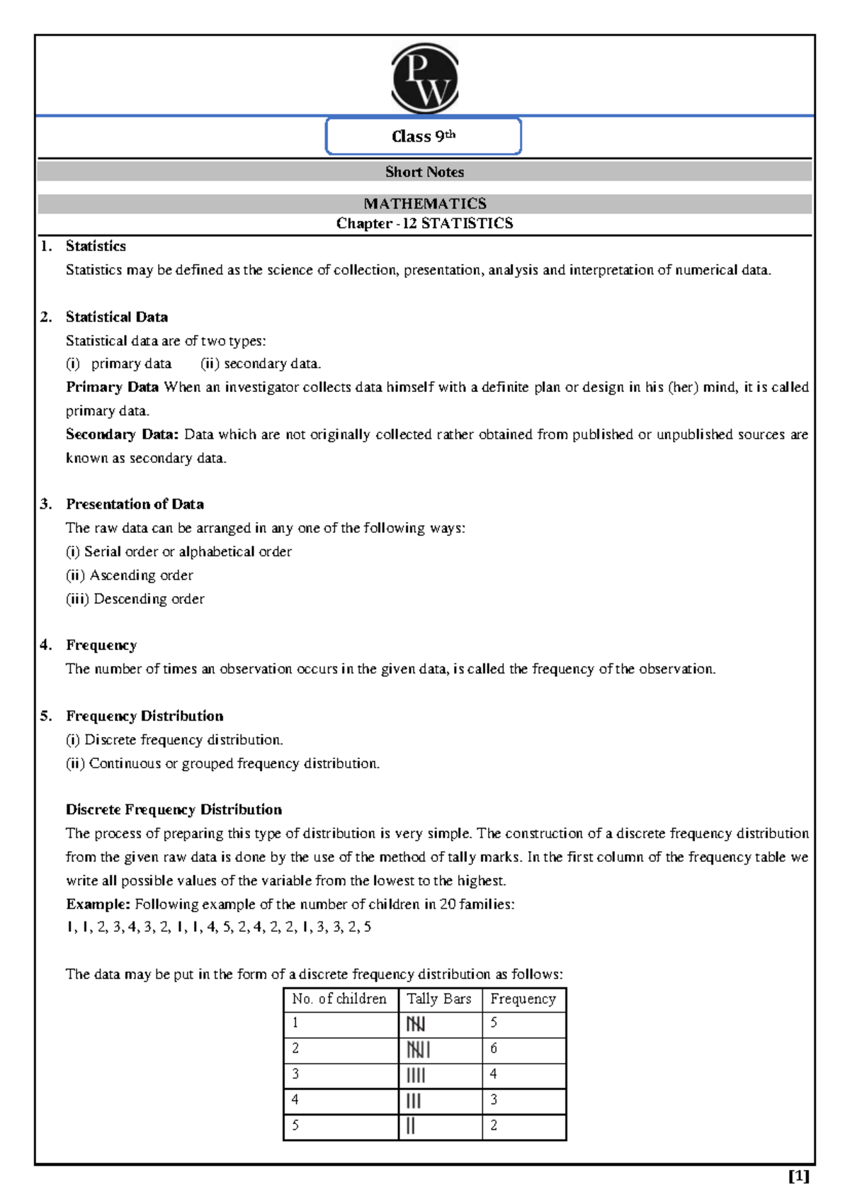 Class 9 MATHEMATICS Short Notes on Chapter STATISTICS - Studocu