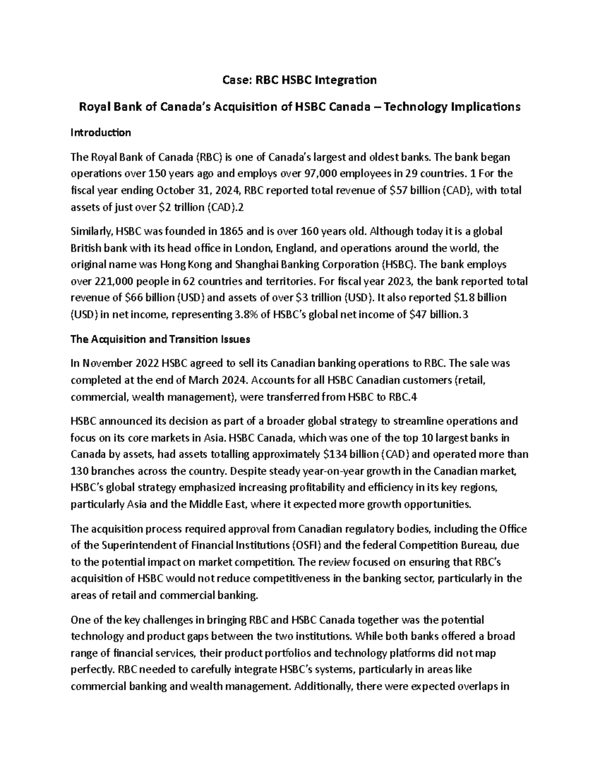 Case Study 04: RBC's Acquisition of HSBC Canada - Tech Implications ...