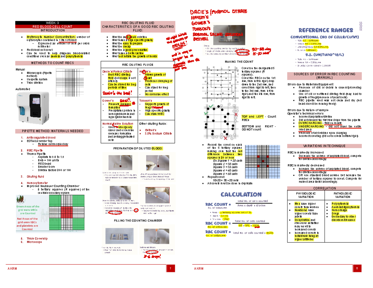 Hematology 1 Lab Notes: Prelims on Red Blood Cell Count Techniques ...