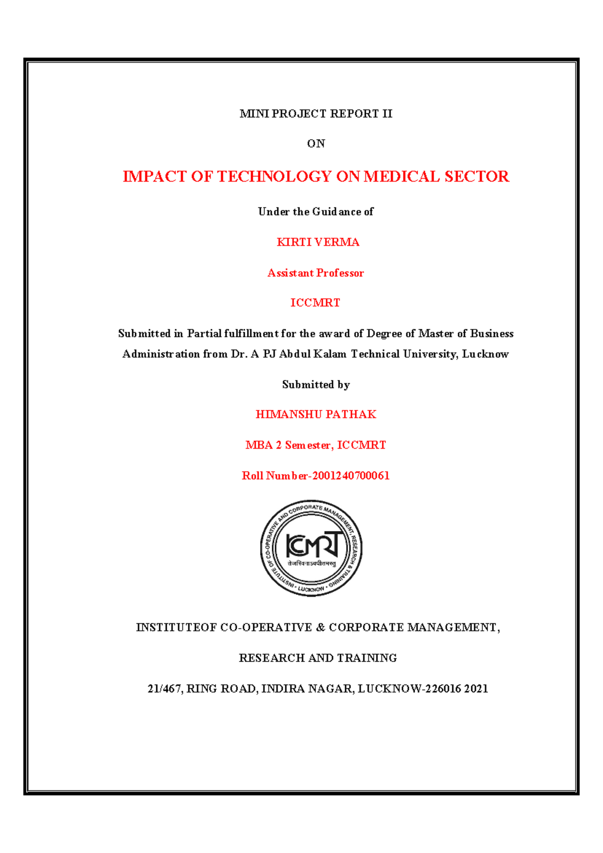 MINI Project 2 ( Himanshu Pathak ) - MINI PROJECT REPORT II ON IMPACT ...