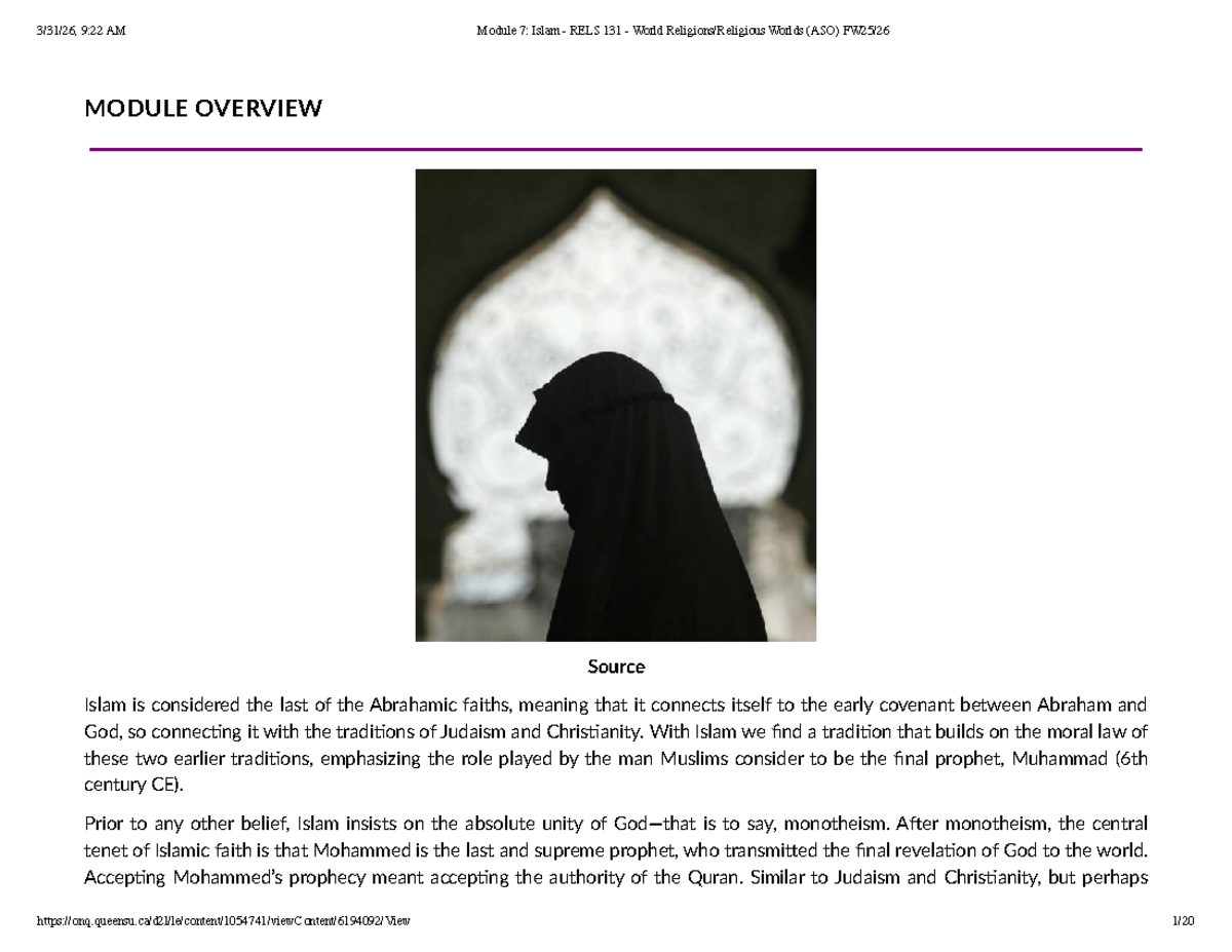 Module 7 Overview: Islam in RELS 131 - World Religions (ASO) - Studocu
