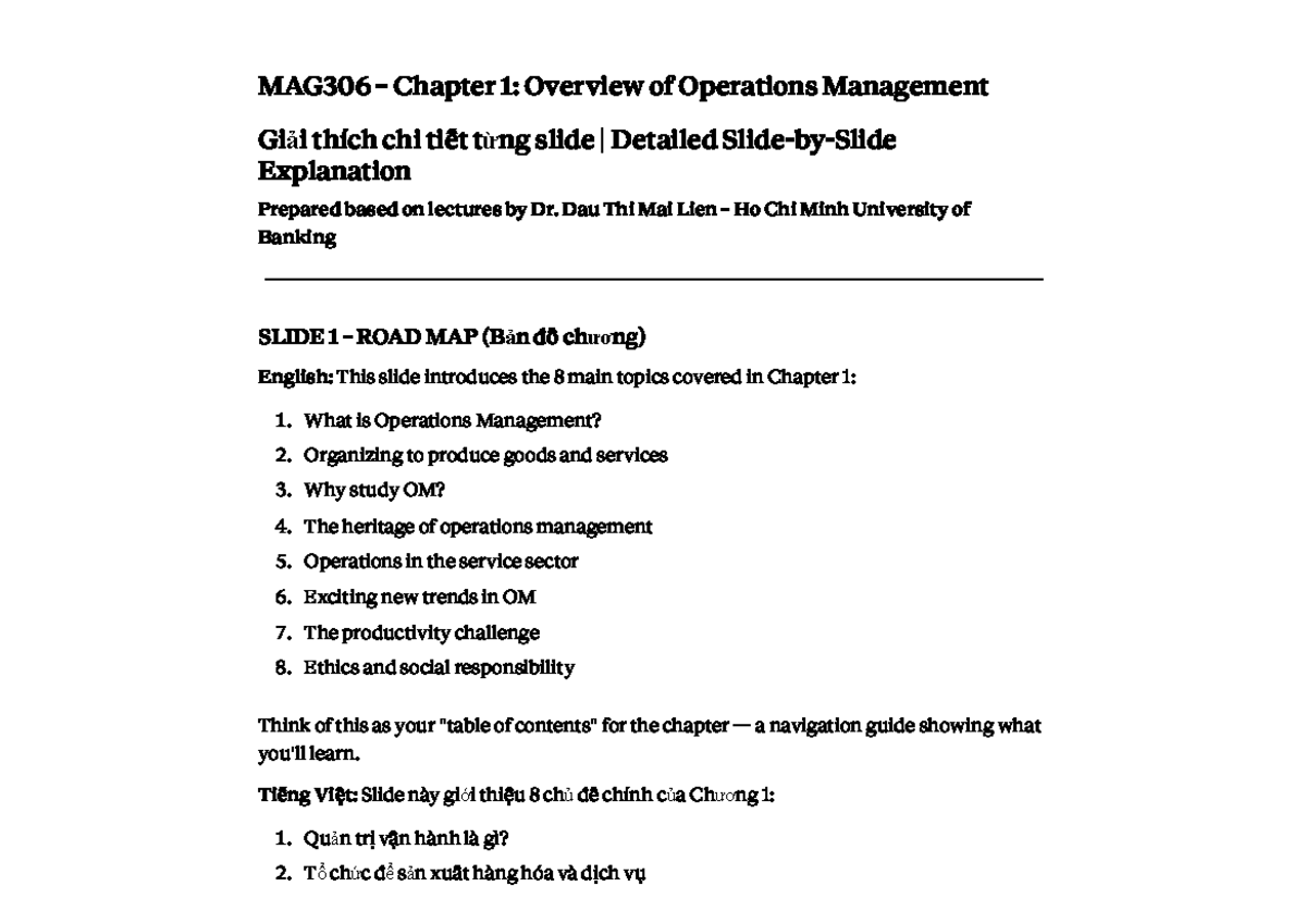 MAG306 Chapter 1: Detailed Overview of Operations Management - Studocu