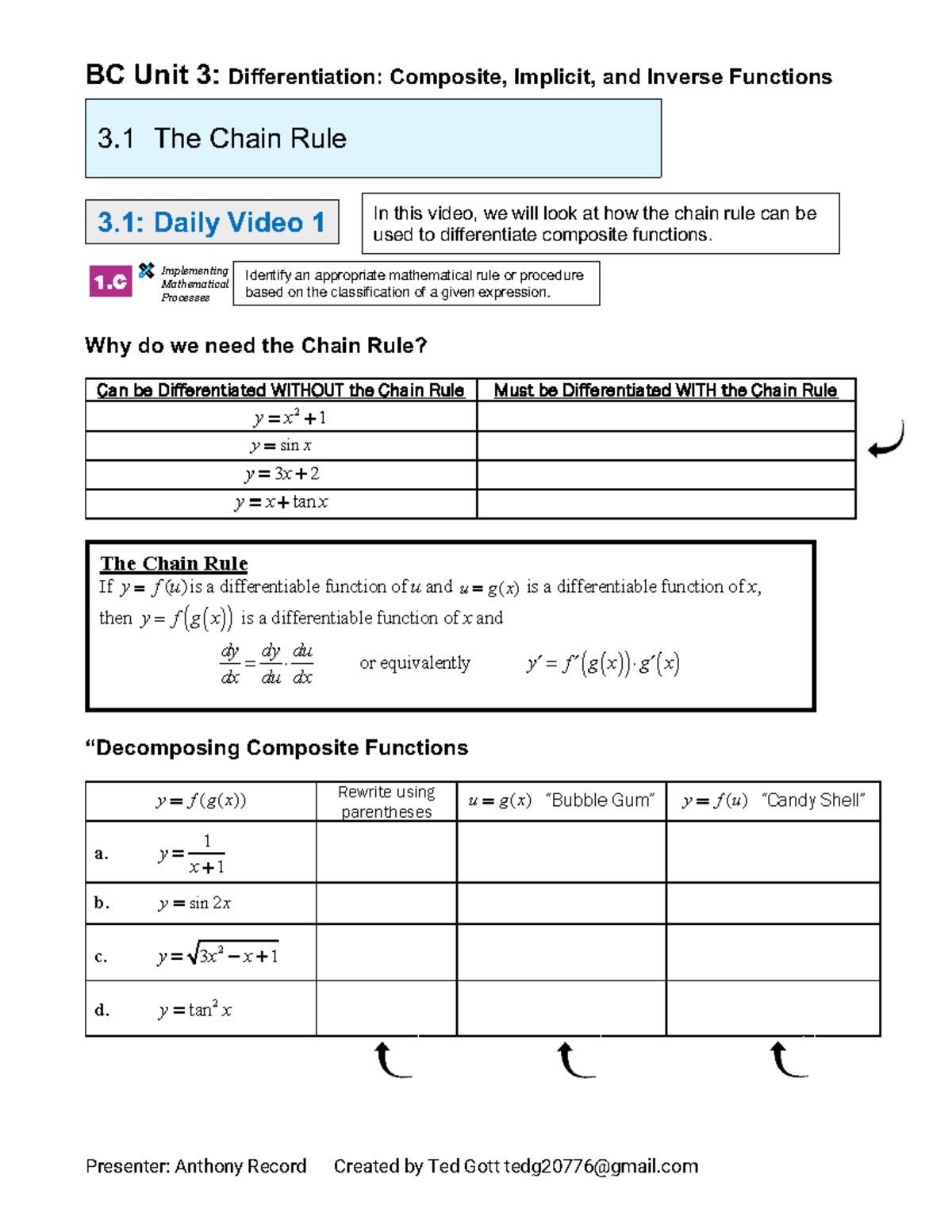 AP Classroom BC Unit 3 video Guided Notes - BC Unit 3 : Differentiation ...