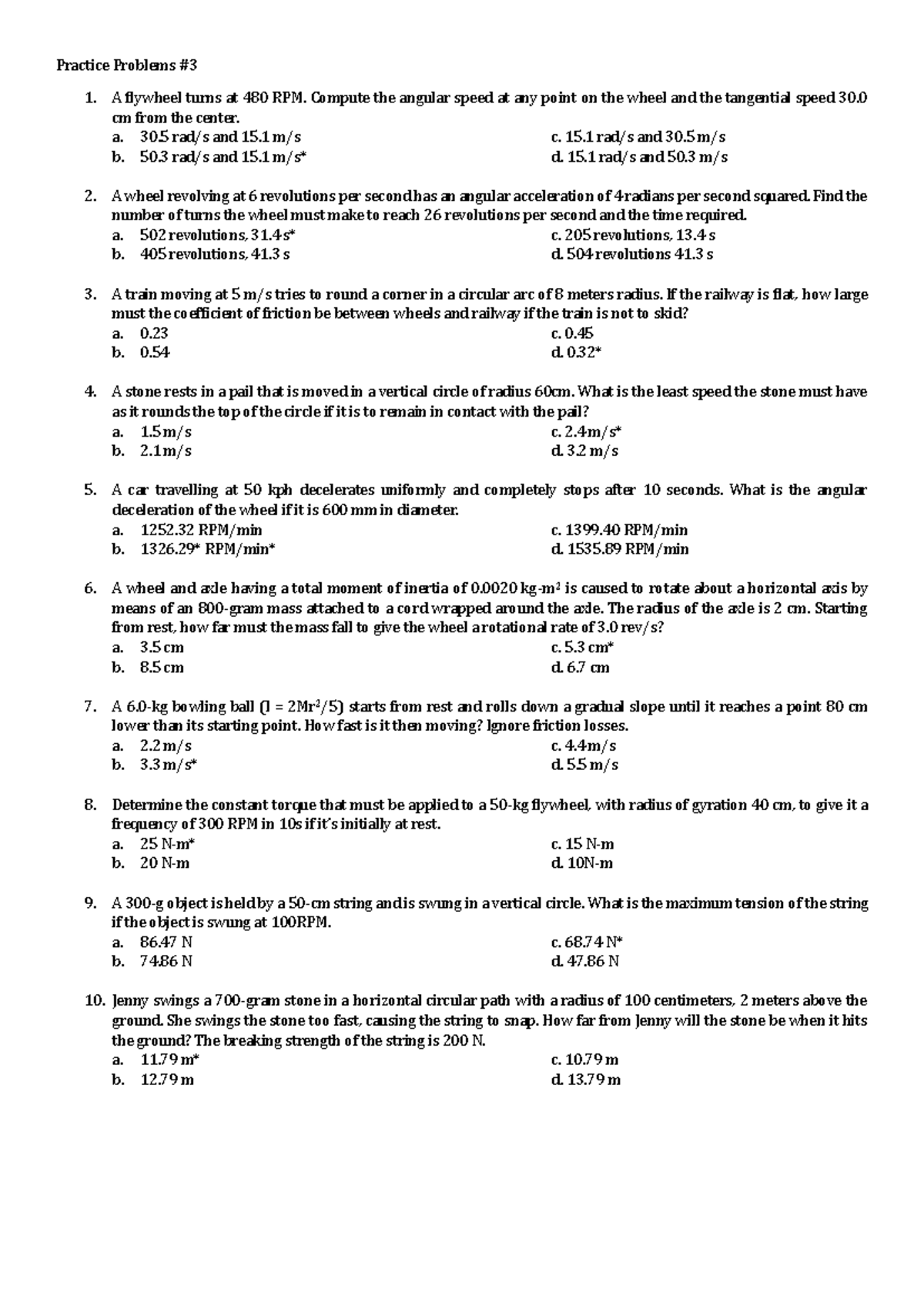 Practice Problems 1: Angular and Tangential Speed Calculations - Studocu