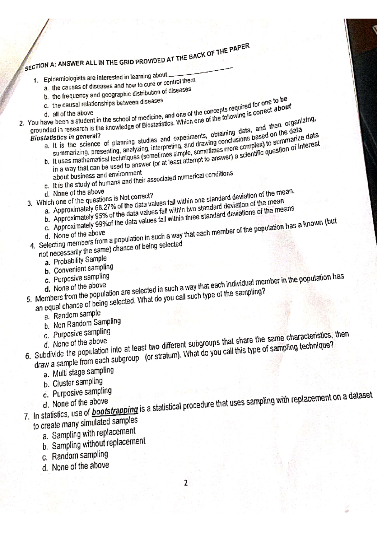 DME TEST 1 2024 - Test - SECTION A: ANSWER ALL IN THE GRID PROVIDED AT ...