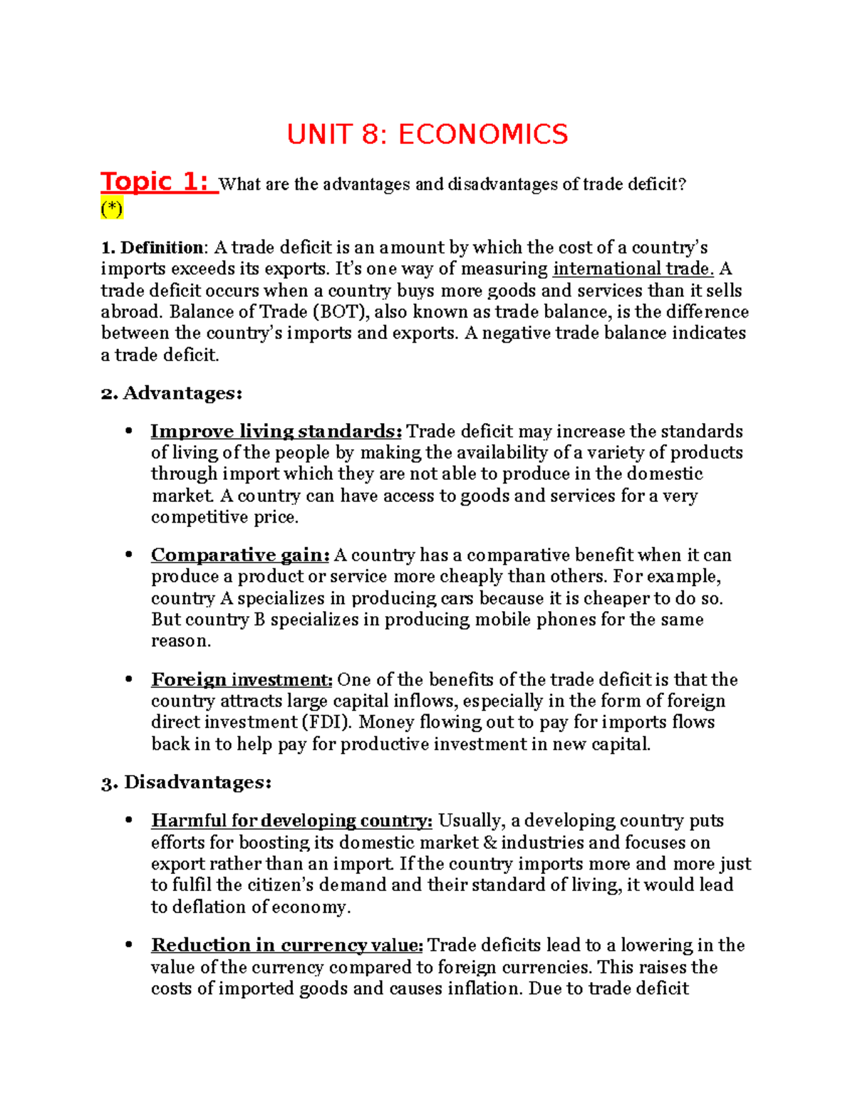 UNIT 8 Economics ( Speaking 2) - UNIT 8: ECONOMICS Topic 1: What are ...