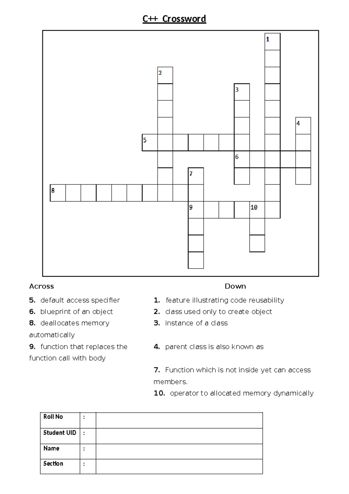 C++ crossword - C++_assignment - C++ Crossword Across Down 5. default ...