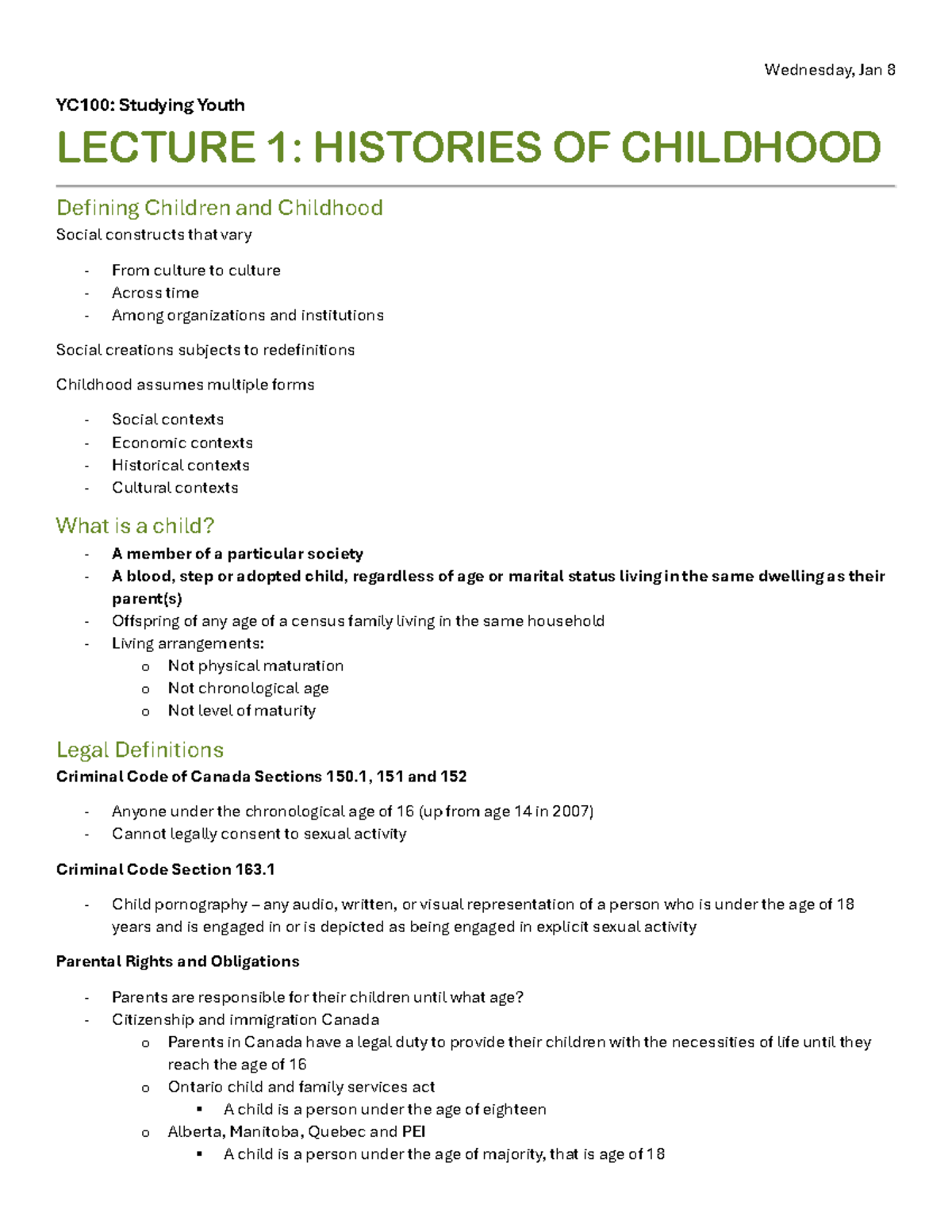YC100 - Studying Youth Lectures - Wednesday, Jan 8 YC100: Studying ...