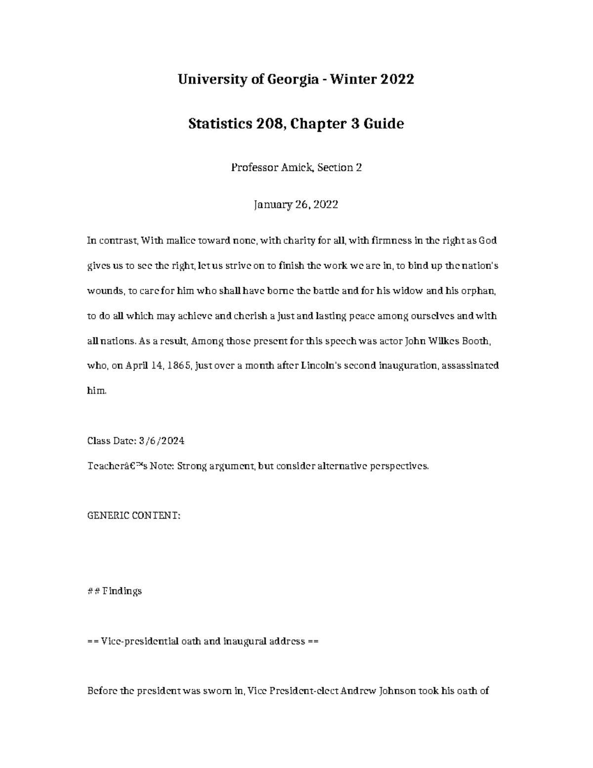 Statistics 208 Chapter 5 Paper - University of Georgia - Winter 2022 ...