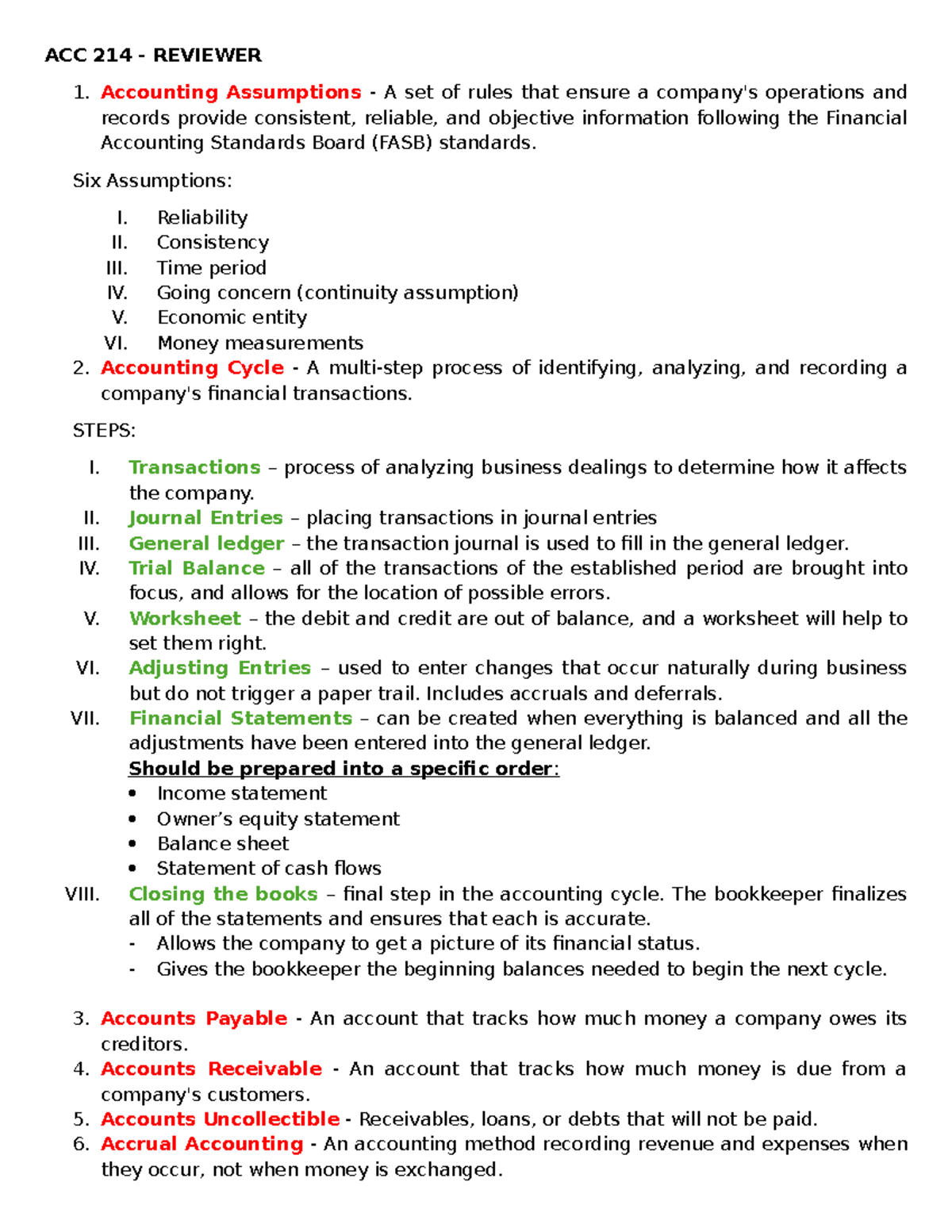 ACC 214 - Comprehensive Review of Accounting Principles and Cycle - Studocu