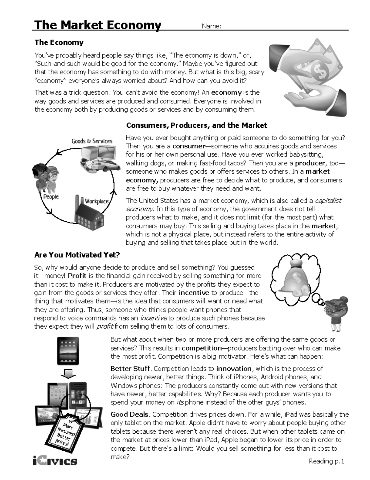 The Market Economy - Fun answers - The Market Economy Name: Reading p ...