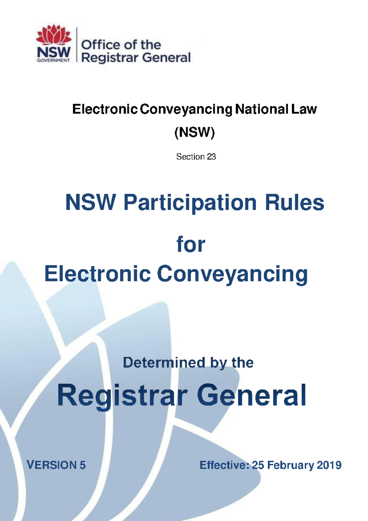 NSW Electronic Conveyancing Participation Rules (Version 5) - 2019 ...