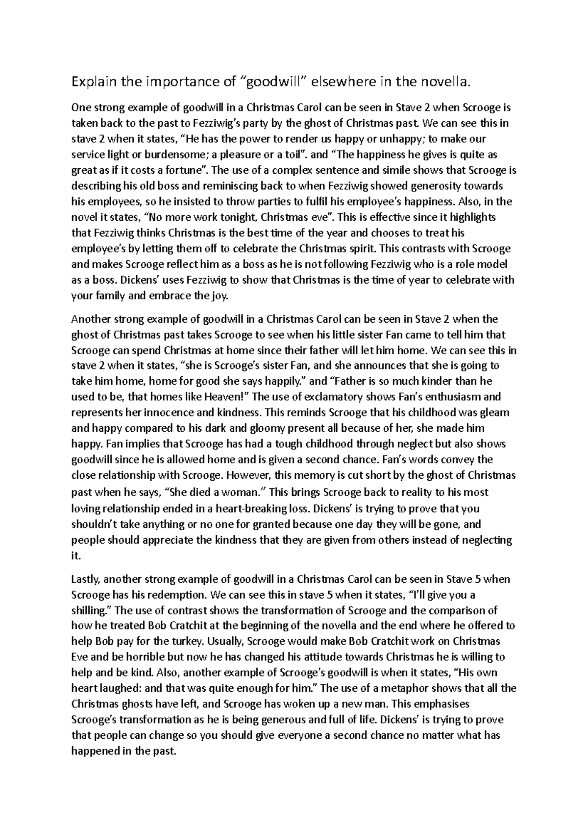 CC Goodwill Essay: Analyzing Acts of Kindness in A Christmas Carol ...