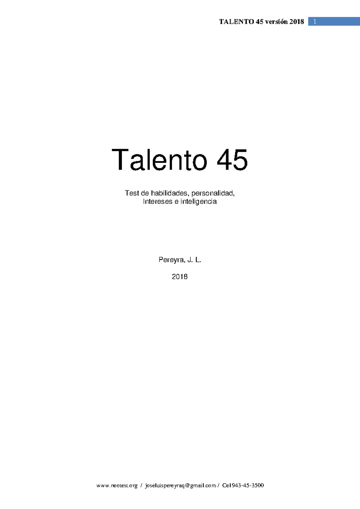 Manual del Test Vocacional TALENTO 45 - Edición 2018 - Document Preview