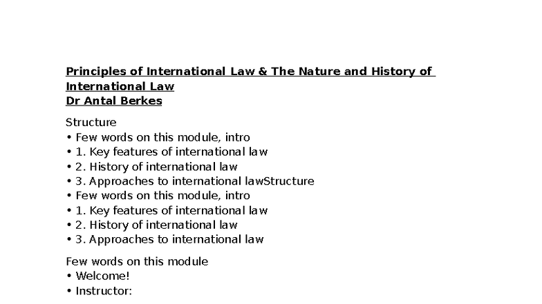 PIL 101: Principles of International Law - Lecture Notes by Dr. Antal ...