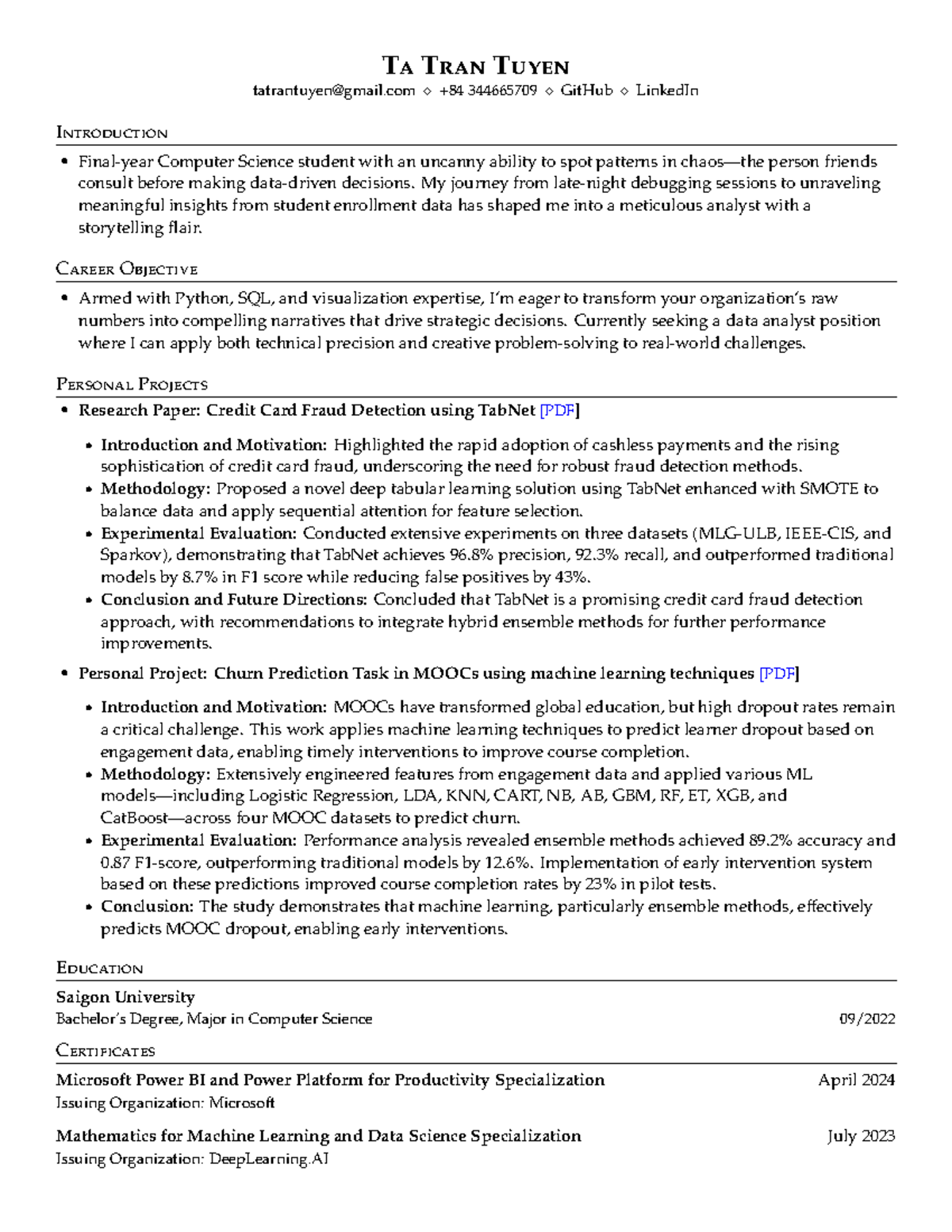 Ta Tran Tuyen CV - Computer Science Student & Data Analyst Aspirant ...