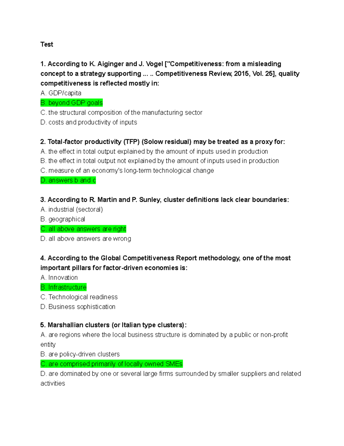 Dimensions of Competitiveness: Test 1 Insights and Analysis - Studocu