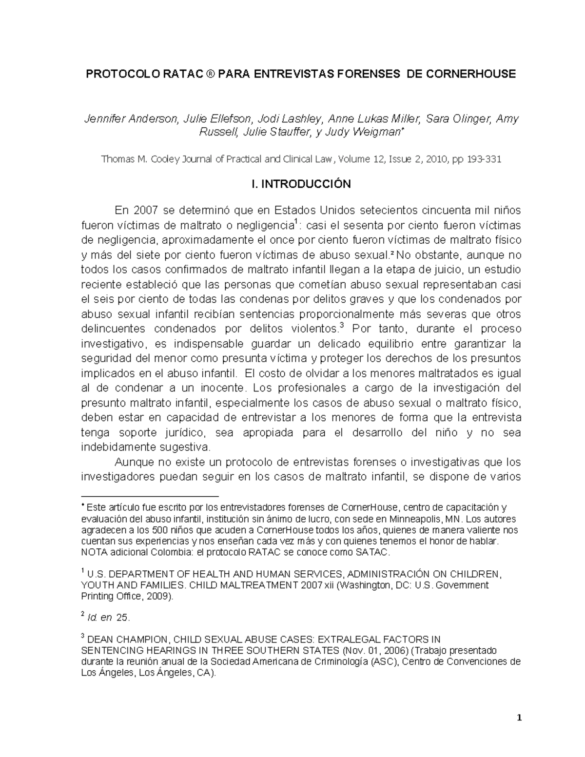 Protocolo RATAC - Guía para Entrevistas Forenses de Niños - Studocu