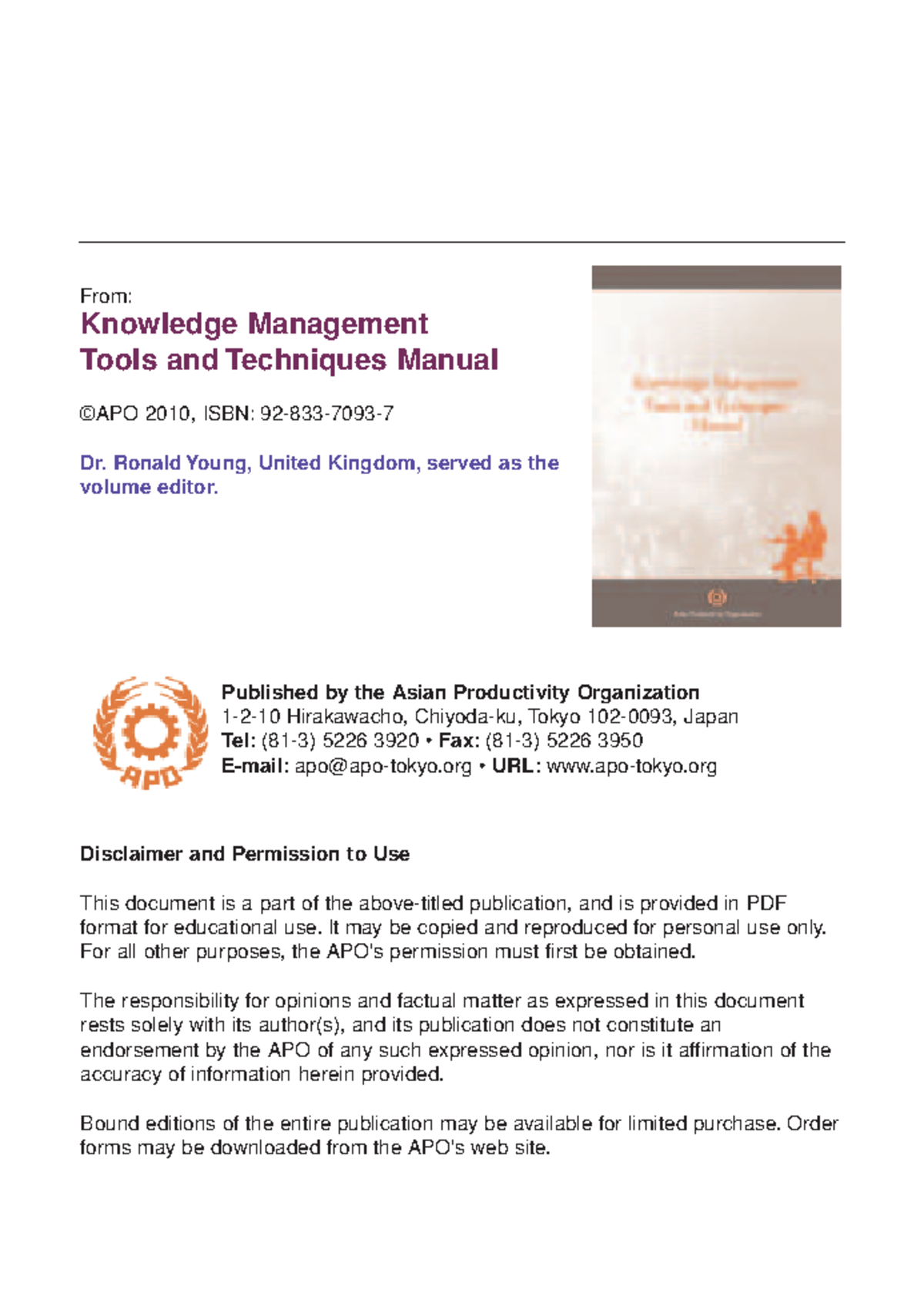 Knowledge Management Tools and Techniques Manual (APO Guide) - Studocu