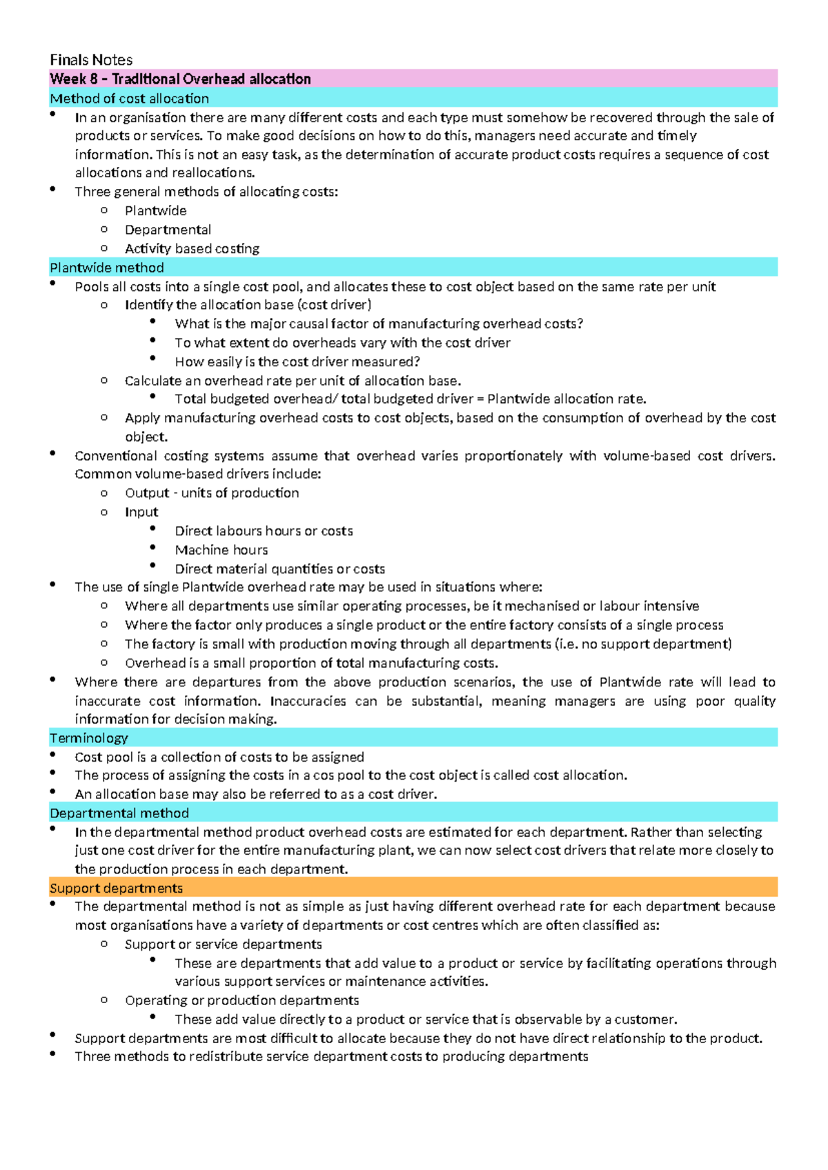 Final Exam Notes: Week 8 - Cost Allocation Methods & Variance Analysis ...