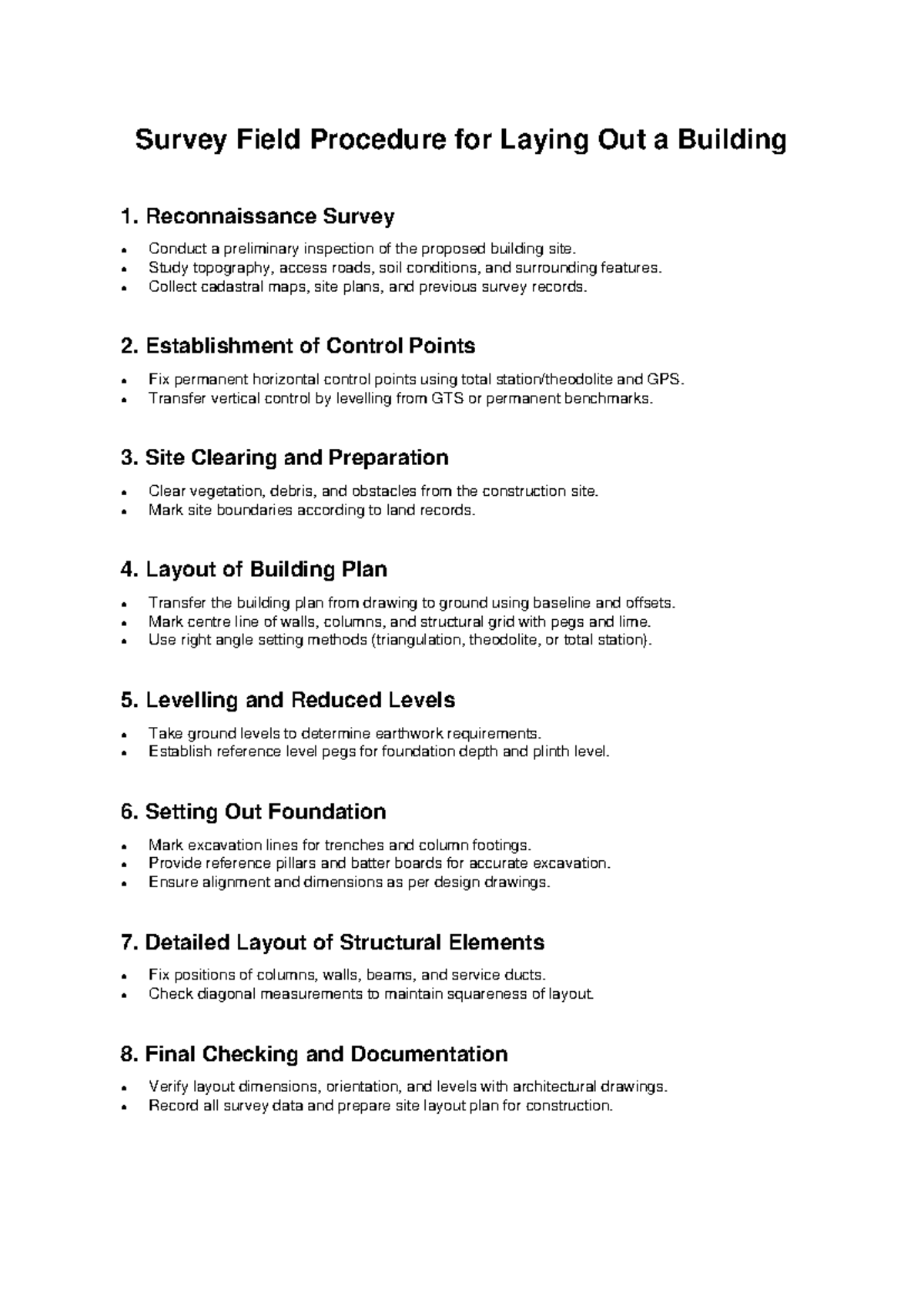 Survey Field Procedure for Building Layout: A Comprehensive Guide - Studocu