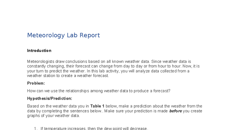 Meteorology Lab Report: Weather Data Analysis & Forecasting - Studocu