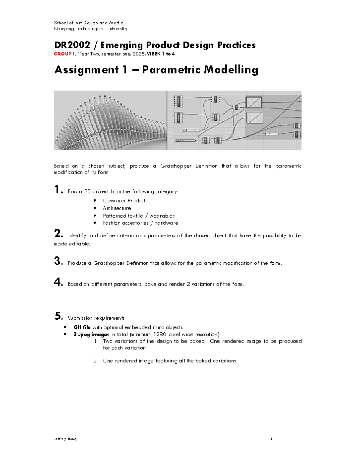 DR2002 Assignment 1: Parametric Modelling in Grasshopper - Studocu