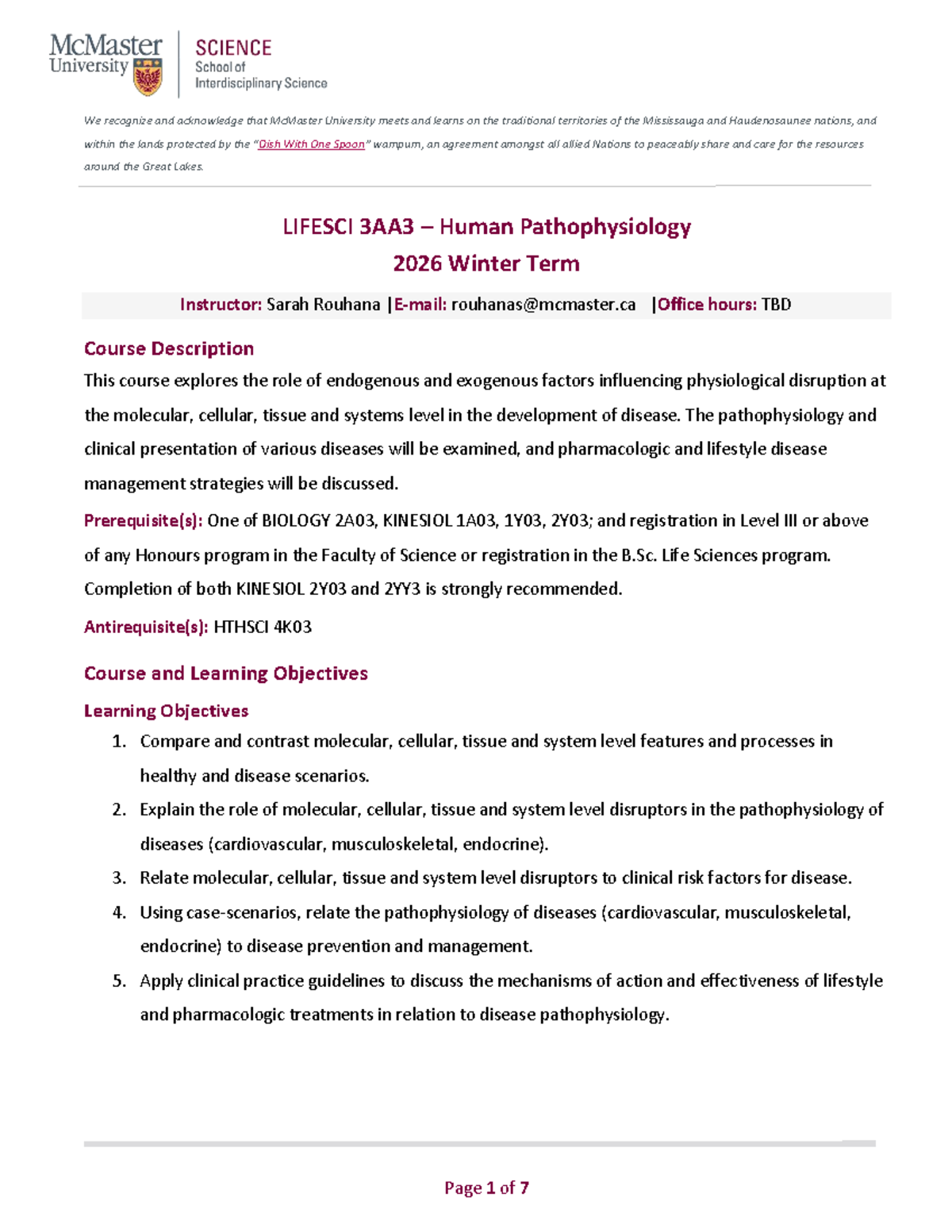 LIFESCI 3AA3 - Human Pathophysiology Course Overview 2026 Winter Term ...