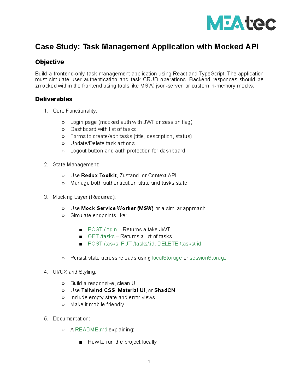 Case Study: Task Management App with Mocked API (Frontend Dev) - Studocu