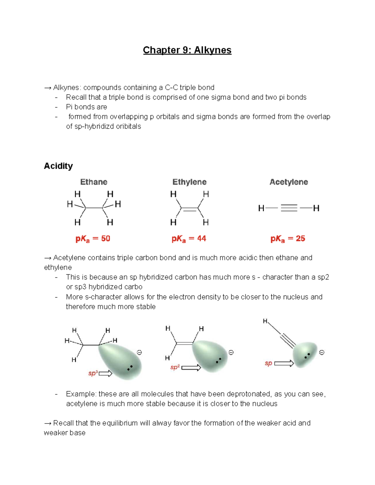 Orgo 1: Chapter 9 - Alkynes and Their Properties (Final Exam Notes ...