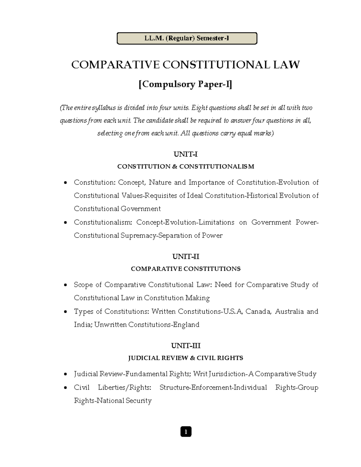 Comparative Constitutional Law - LL.M. Semester-I Notes - Studocu