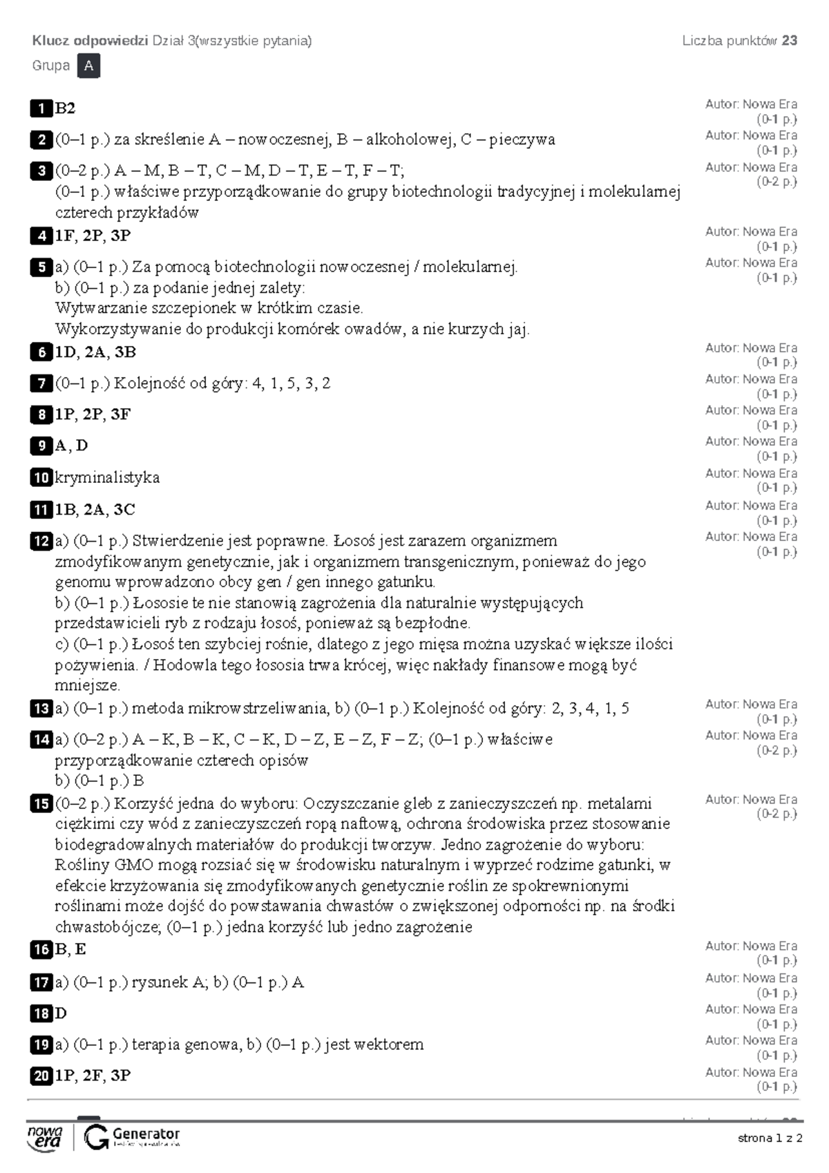 R3. Biotechnologia Klucz odpowiedzi - Dział 3 (wszystkie pytania) - Document Preview
