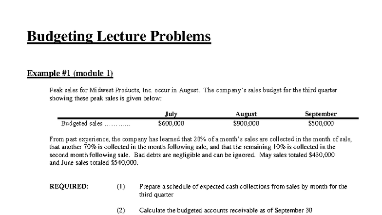 Budgeting Lecture Problems: Module 1-4 Examples and Solutions - Studocu