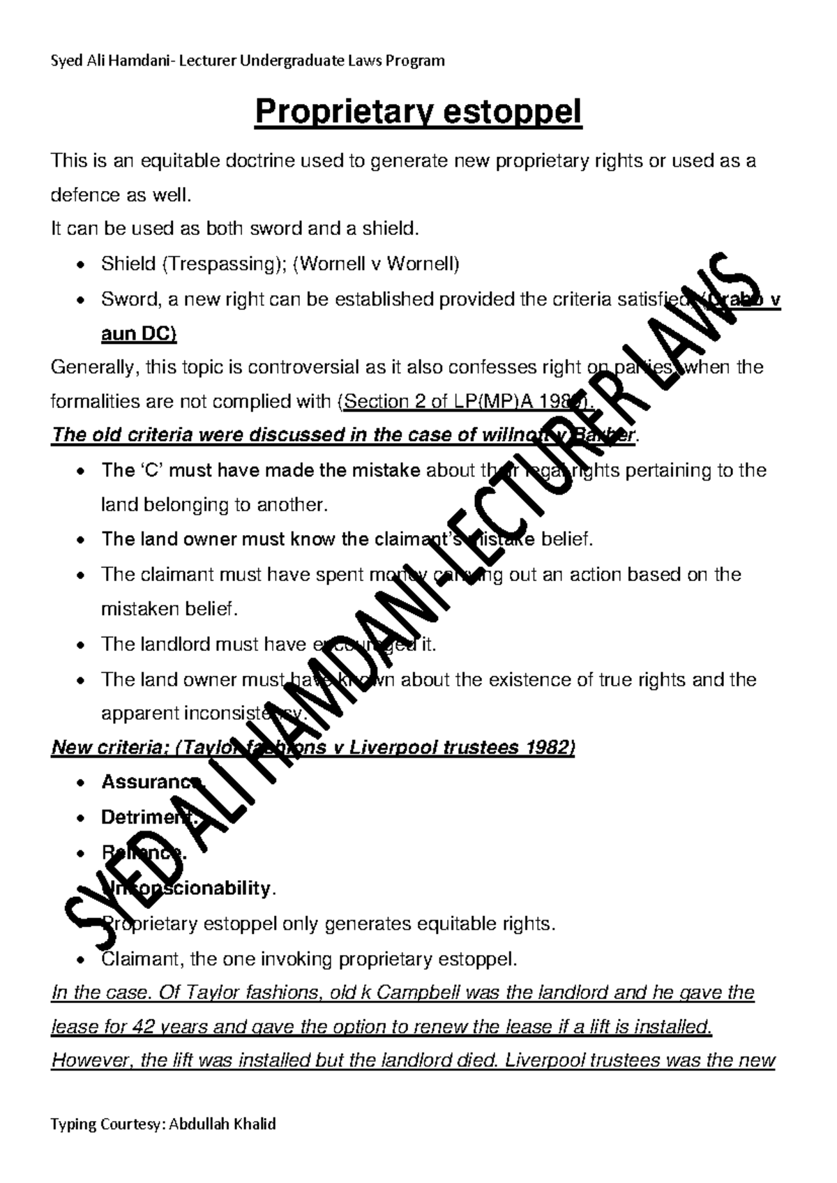 Proprietary Estoppel: Key Concepts & Landmark Cases (Legal Study Notes ...