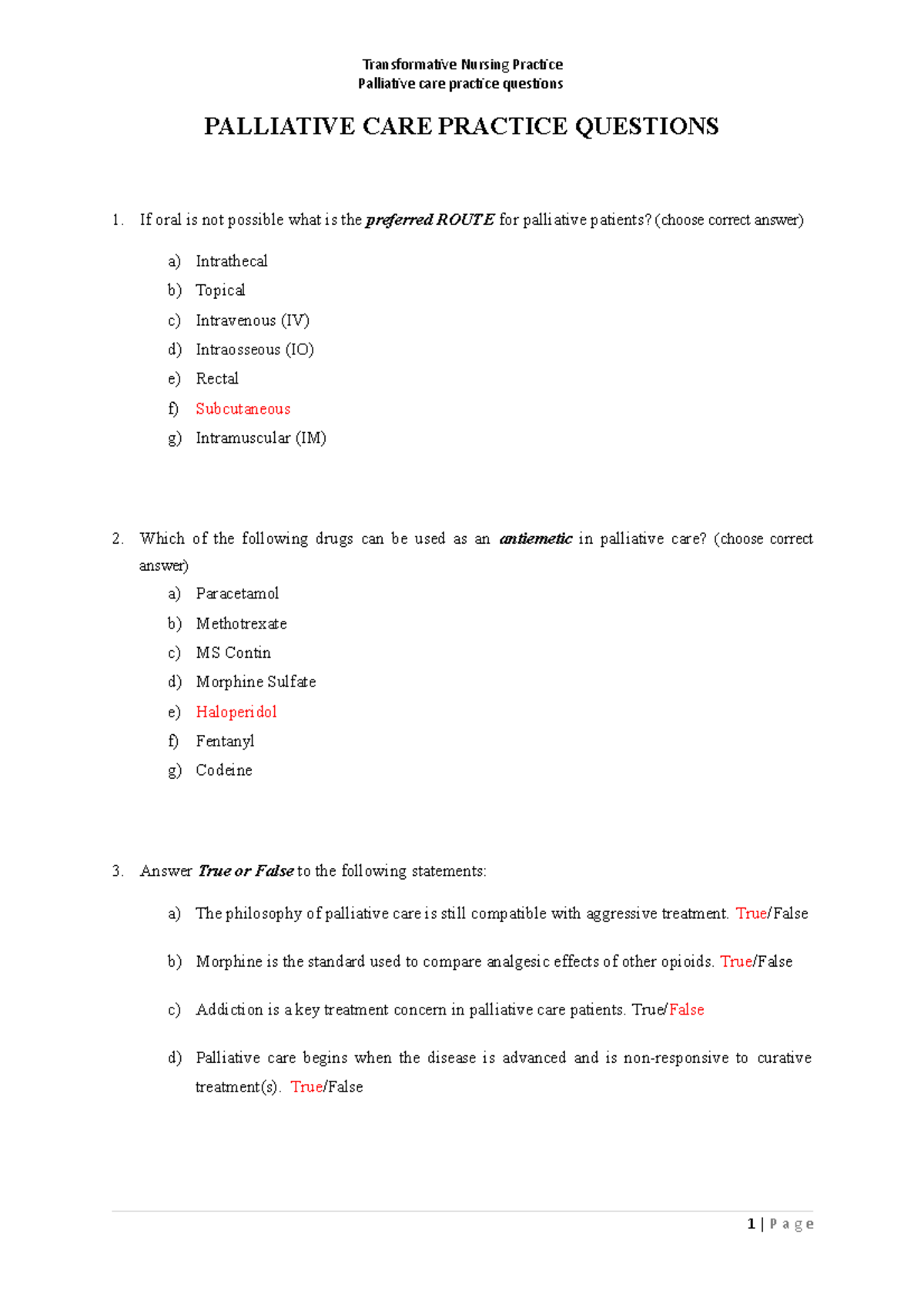 Palliative Care Practice Quiz: Key Questions & Answers - Studocu