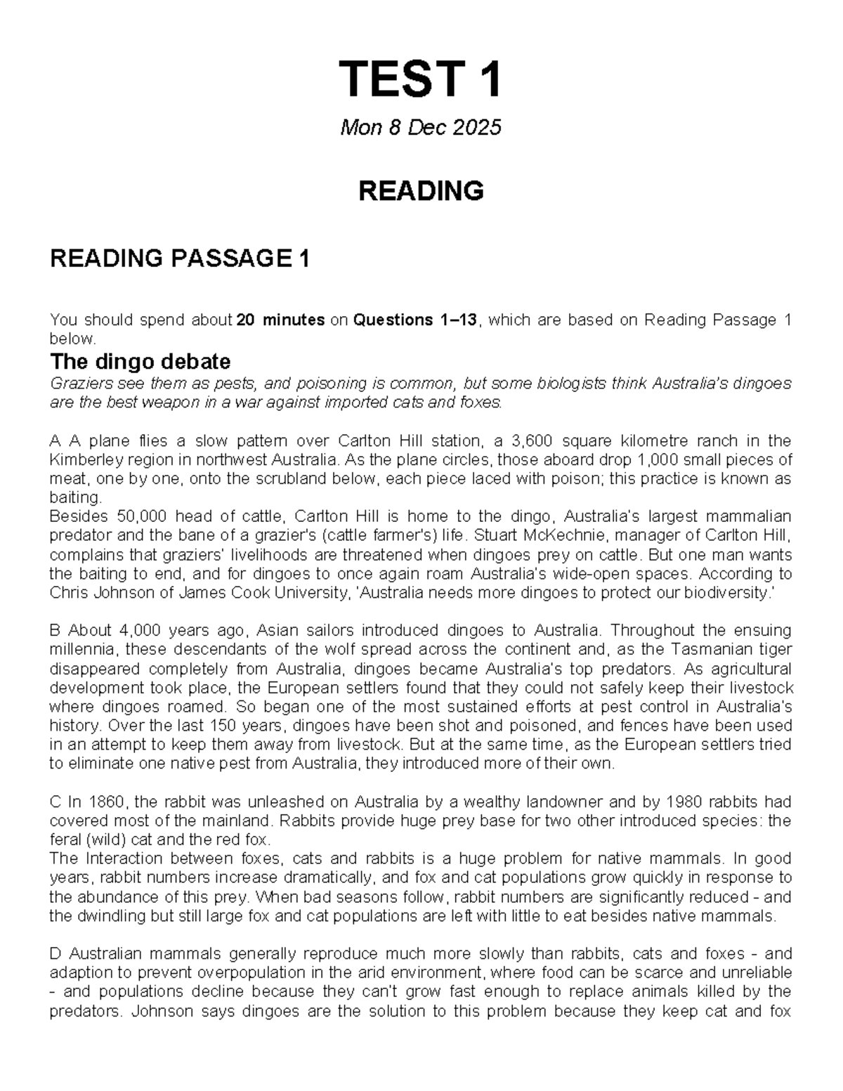 IELTS Actual Test 01 - Reading Passage Analysis and Questions - Studocu
