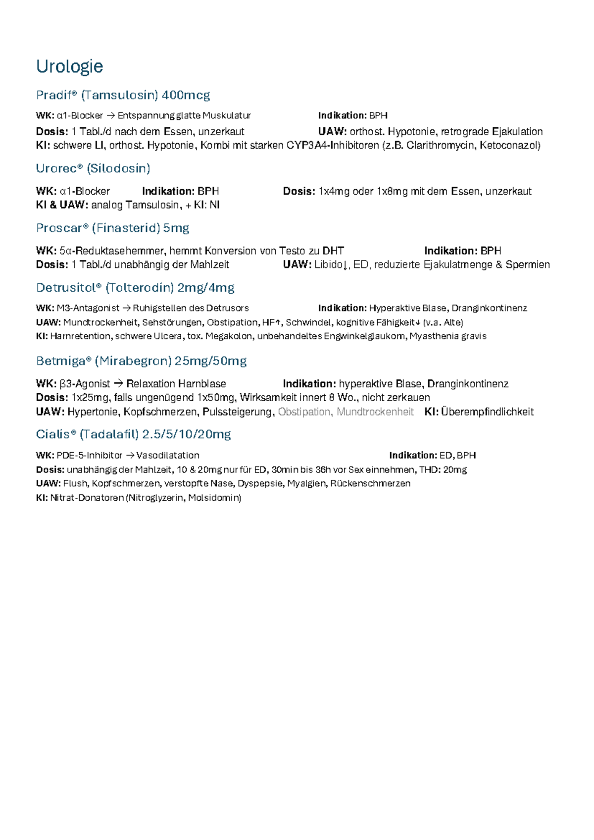 Urologie Medis - Urologie Pradif® (Tamsulosin) 4 00mcg WK: α 1 ...