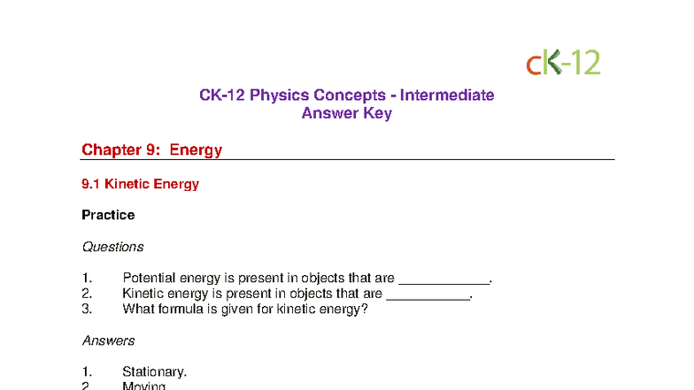 Phys Int CC Ch 9 - Energy - Answer Key & Practice Questions - Studocu