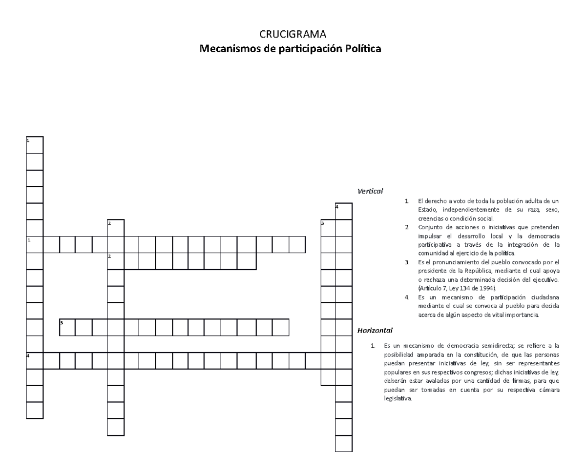 Crucigrama - Mecanismos de participación - CRUCIGRAMA Mecanismos de