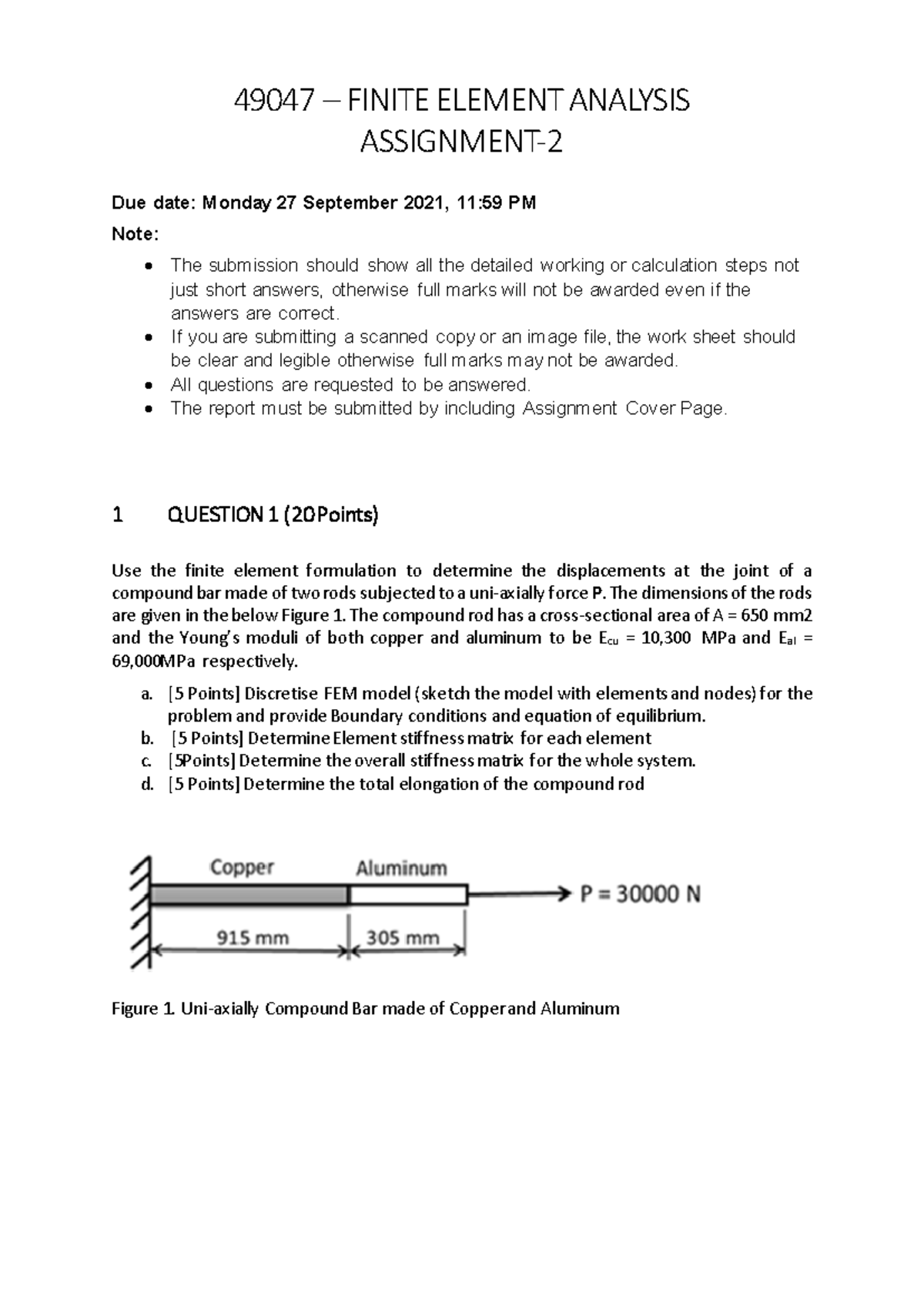 Assignment 2 - Finite Element Analysis (FEA) - Spring 2021 - Studocu