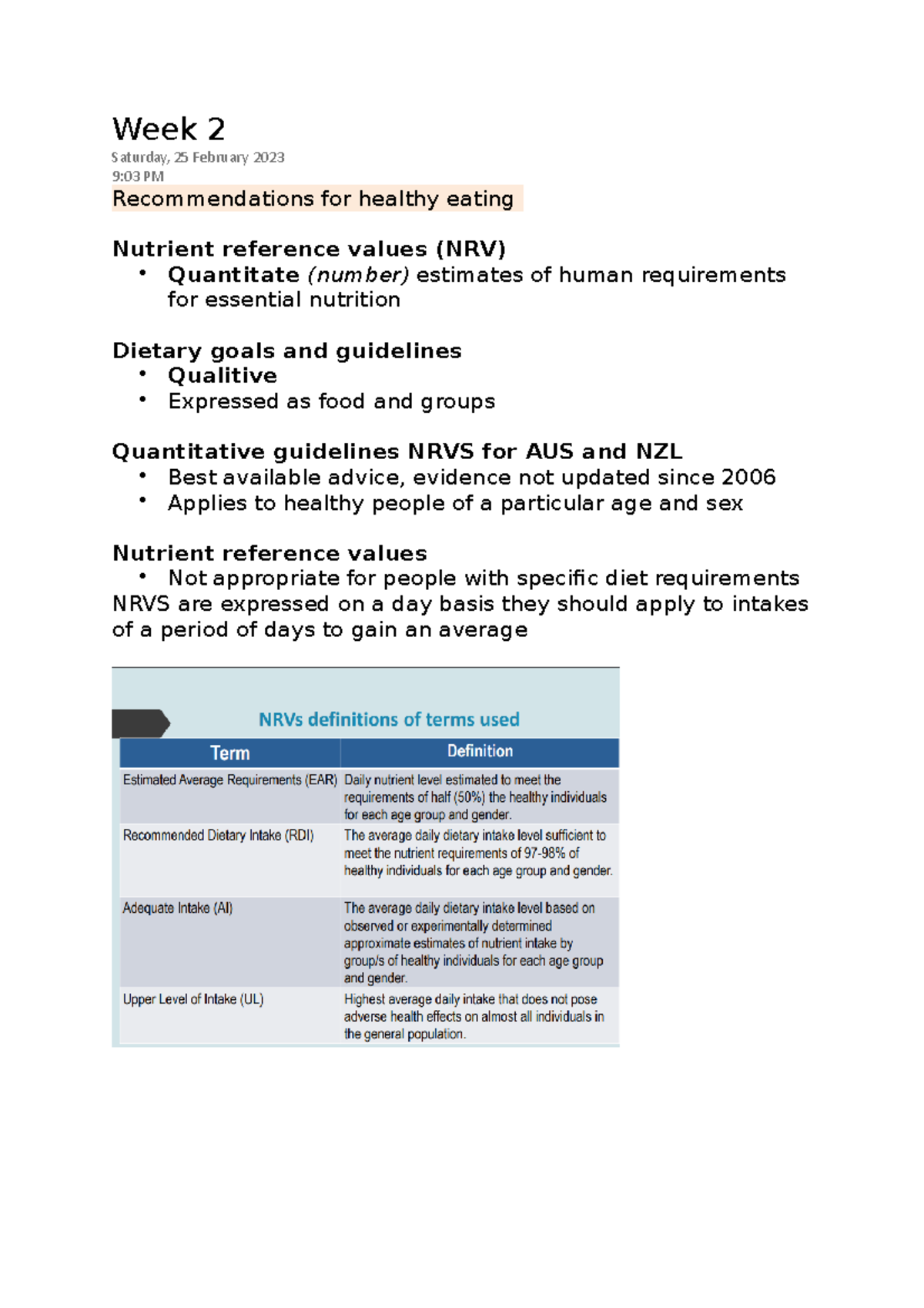 Nutrition Week 2: Essential Nutrients and Health Guidelines Notes - Studocu