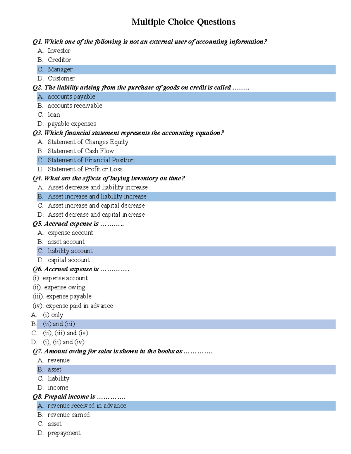2025. MCQ on Accounting Principles and Concepts - Studocu